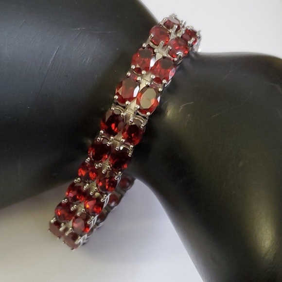 Sterling Silver 925 Garnet Tennis Bracelet - Picture 3 of 12